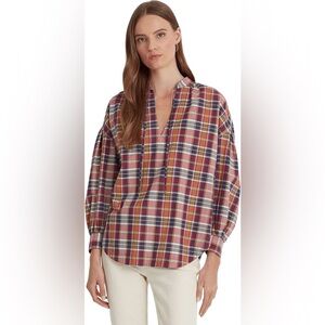 (A5) Lauren Ralph Lauren cotton blend tie neck blouse Women, size M